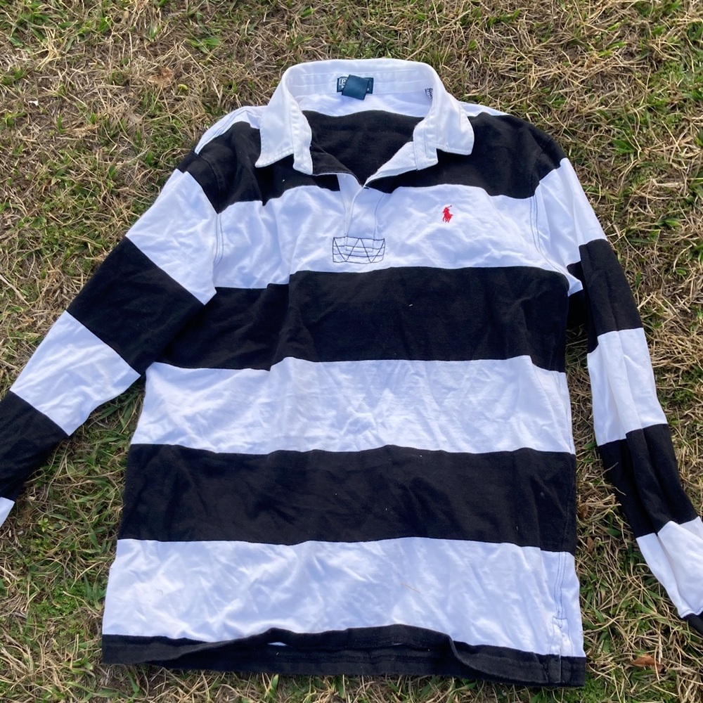 Black and White Striped Polo Big Boys Shirt